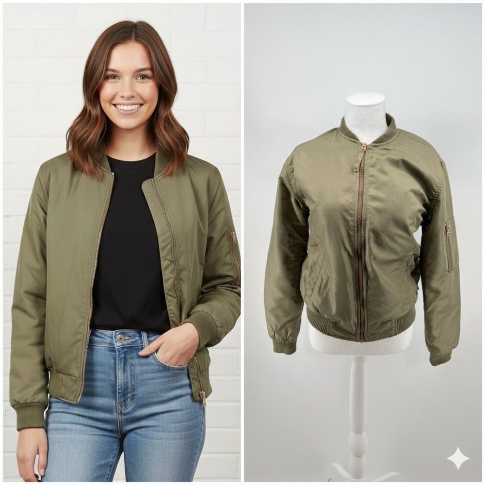 Topshop Olive Bomber Jacket – Size 2, Street-Style Staple